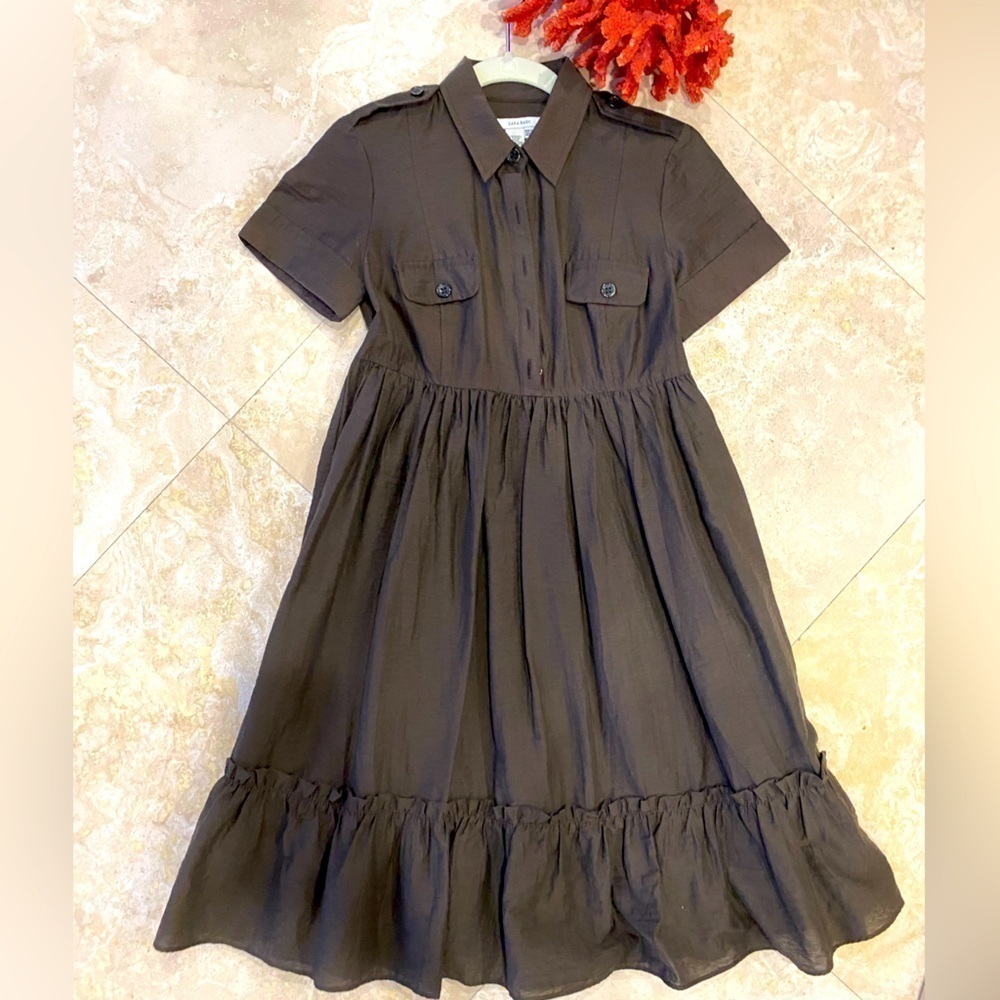 NWOT Vintage Zara Basic Short Sleeve Baby Doll / Empire Brown ruffle dress - M